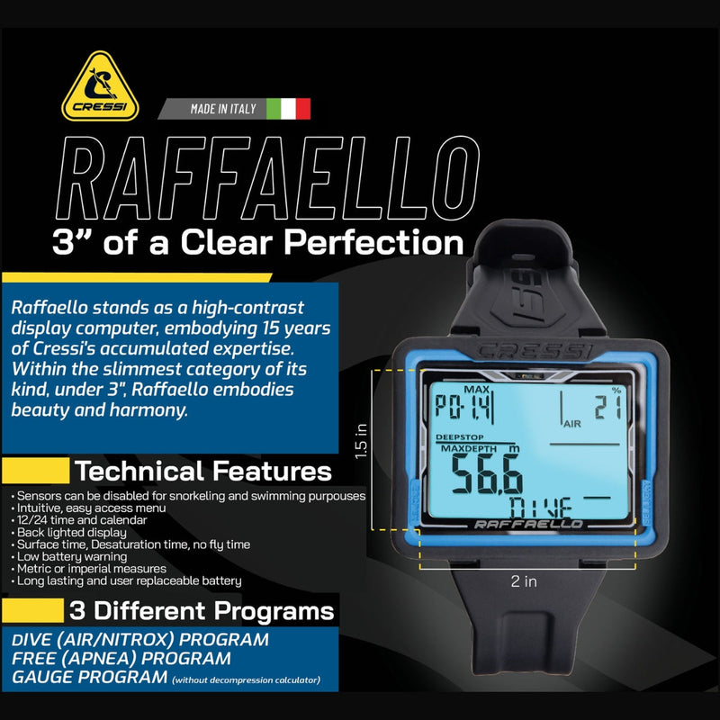 Cressi Raffaello Scuba Diving Computer - Black / Blue - DIPNDIVE