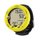 Suunto dive computer with yellow display on a white background