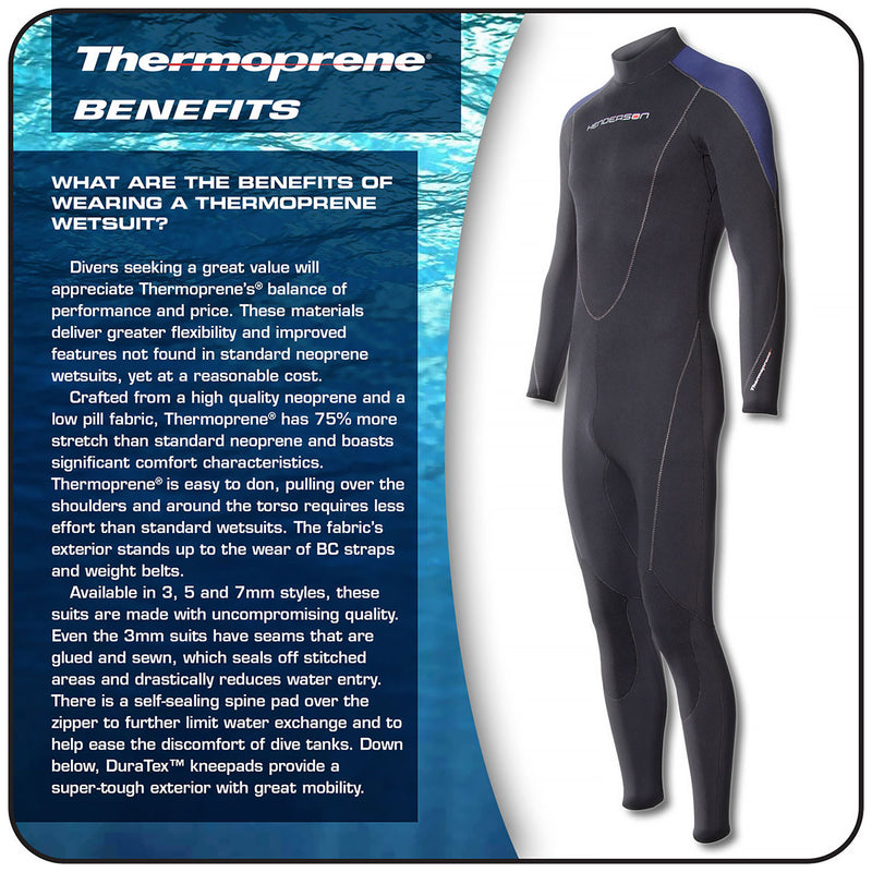 Used Henderson Man Thermoprene Jumpsuit (Back Zip) 5mm Scuba Wetsuit - Black / Blue - Small - DIPNDIVE