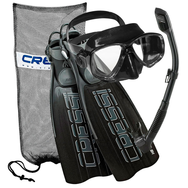 Cressi Ara Open Heel With Bungee Straps Blade Fins F1 Frameless Dive Mask Supernova Dry Adult Size Snorkel Net Mesh Dive Bag Snorkel Packages - DIPNDIVE