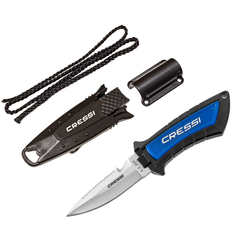 Open Box Cressi Lima Stainless Steel Scuba Dive Knife-Blue - DIPNDIVE