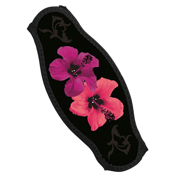 Open Box Innovative Scuba Concepts Black Strap Cover with Pink Hawaiian Flowers for Scuba or Snorkel Mask - DIPNDIVE