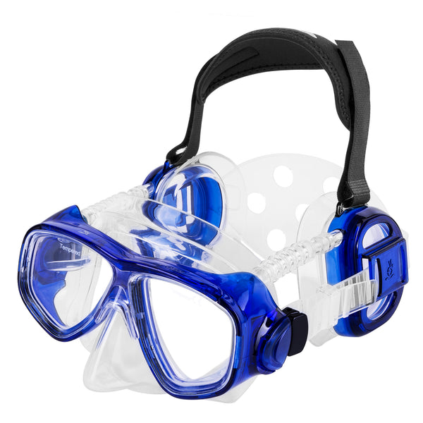 Used IST ProEar Pressure Equalization Mask with Watertight Ear Cups - Clear / Blue - DIPNDIVE