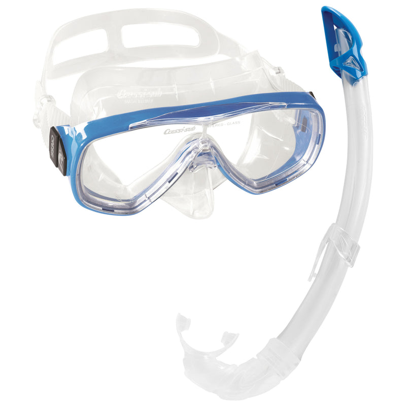 Open Box Cressi Adult Onda and Mexico Wide View Comfortable Snorkel Combo - Clear/Blue - DIPNDIVE