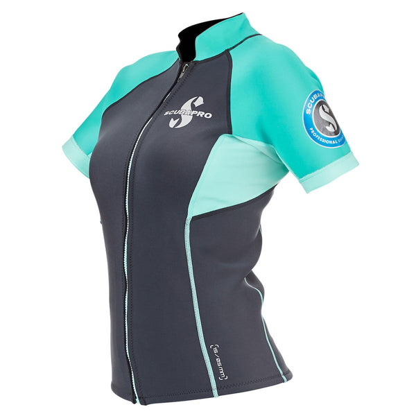 Open Box ScubaPro Women's 1.5mm Everflex Short Sleeve Top Rash Guard - Teal - Medium - DIPNDIVE