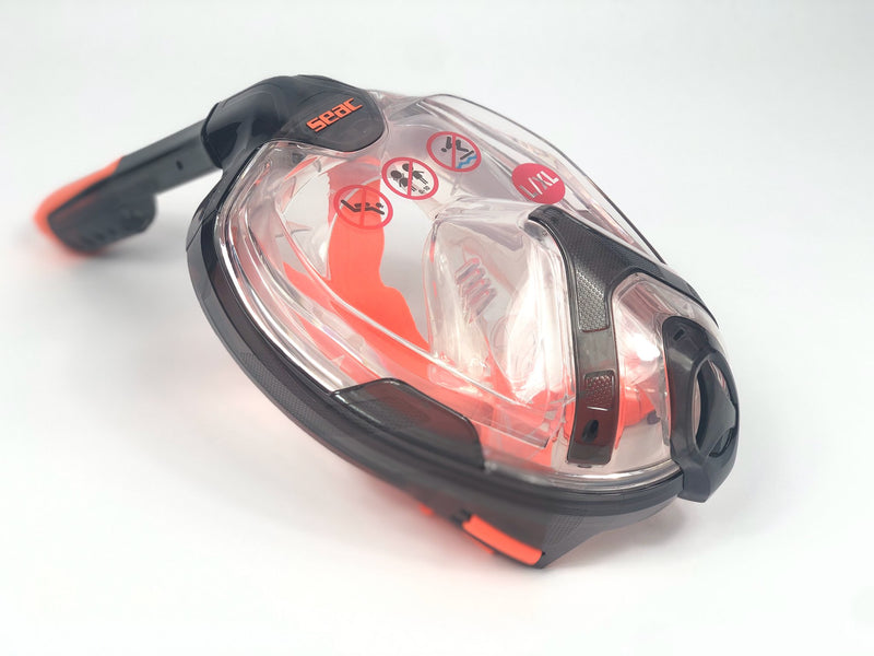 Open Box - Seac Unica Full Face 180° GoPro Compatible Snorkel Mask, Black/Orange, Large/XLarge - DIPNDIVE