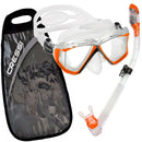 Open Box Cressi Panoramic 4 Window Mask Supernova Dry Adult Size Snorkel Combo Carring Bag Packages - Clear/Orange - DIPNDIVE