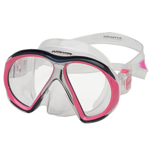 Used Atomic Aquatics SubFrame Clear Skirt Dive Mask -Clear / Pink-RG - DIPNDIVE