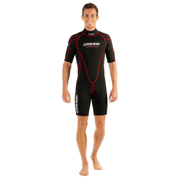Open Box Cressi 2.5mm Man Tortuga One-Piece Shorty Wetsuit - Black/Red - X-Large - DIPNDIVE