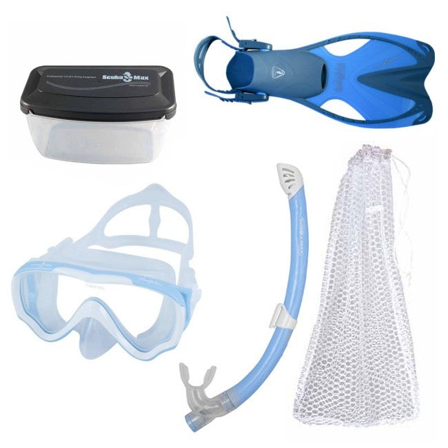 Scuba Max Kids MK-253 Dolphin Mask, FN-308 Dolphin, SK-229 Matrix, Mask box and Mesh Bag Snorkel Combo - DIPNDIVE