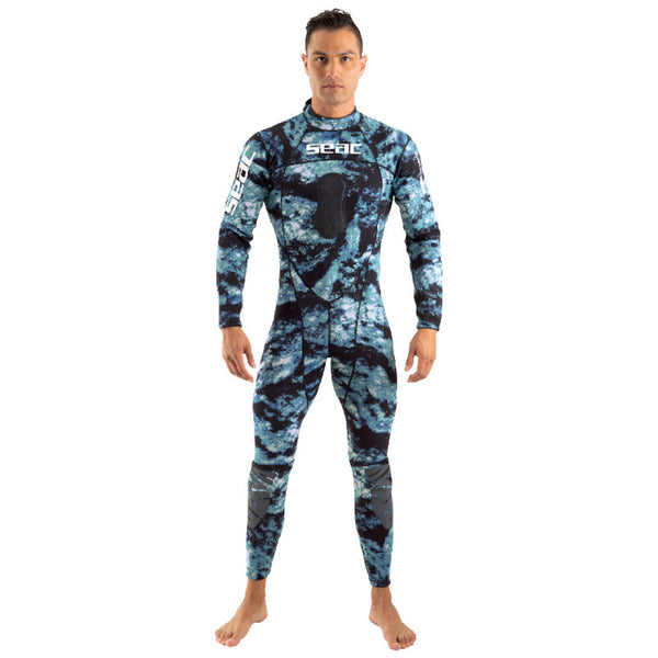 Open Box Seac 1.5 mm Men Body-Fit Camo One-Piece Wetsuit - Green/Blue Camo - 3X-Large - DIPNDIVE