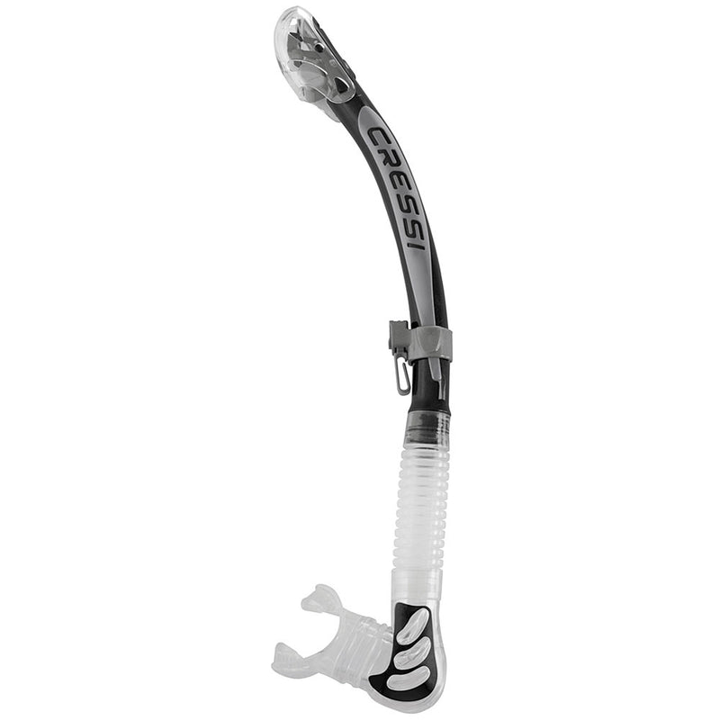 Used Cressi Alpha Dry Adult Size Snorkel - Black / Silver / Clear - DIPNDIVE