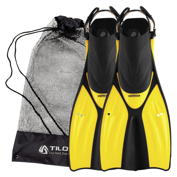 Open Box Tilos Getaway Open Heel Fins-Yellow-MDXLG 9-13 - DIPNDIVE