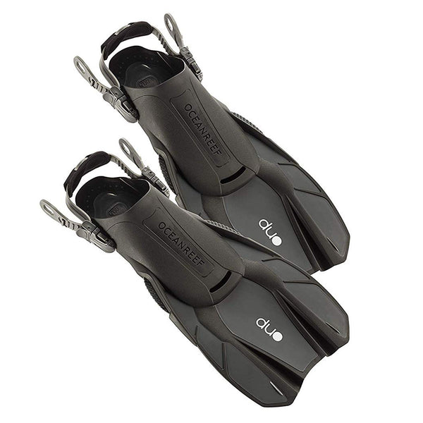 Used Ocean Reef DUO Open Heel Scuba Diving Fins-Grey-Small/Medium - DIPNDIVE