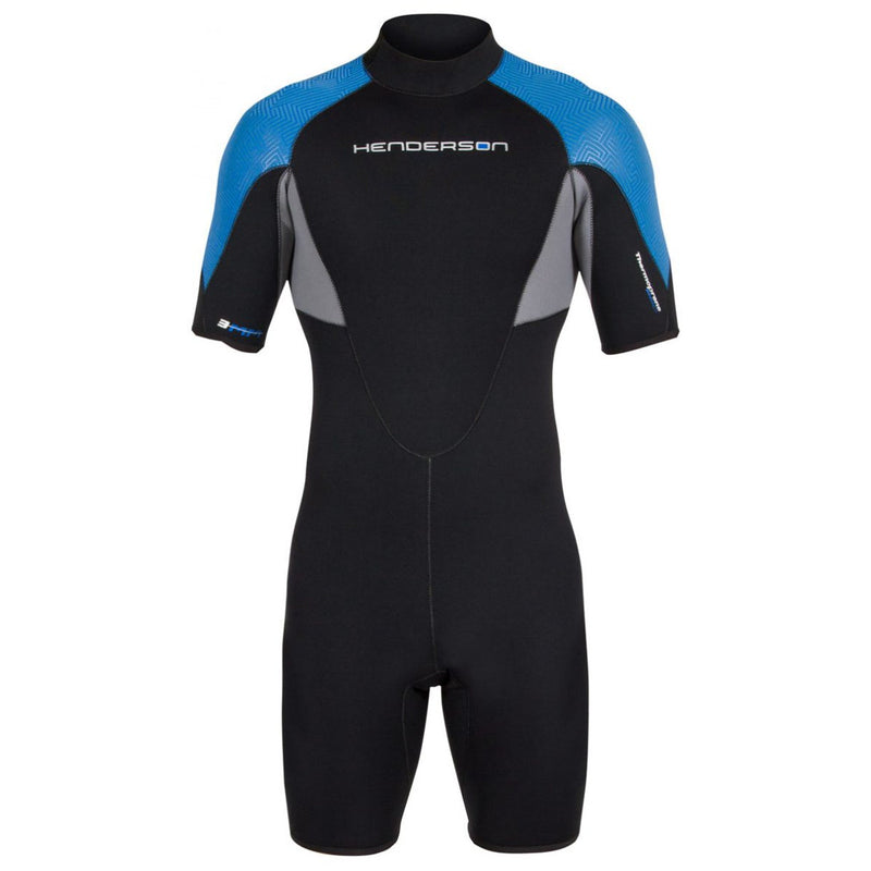 Open Box Henderson 3mm Mens Thermoprene Pro Back Zip Shorty Wetsuit - Black/Blue - Small - DIPNDIVE