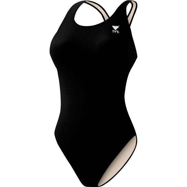 Open Box TYR Girls' TYReco Solid Maxfit Swimsuit-Black-22 - DIPNDIVE