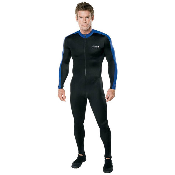 Open Box Henderson Spandex Printed Unisex Adults Jumpsuit Scuba Diving Wetsuit - Black/Blue - Large - DIPNDIVE