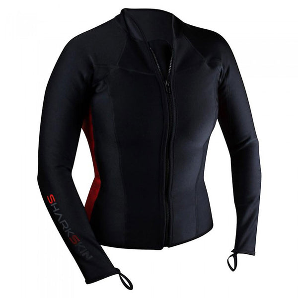 Open Box Sharkskin Womens Chillproof Long Sleeve Full Zip Shirt-Black / Red-  AUS SIZE 8 US SIZE 2 - DIPNDIVE