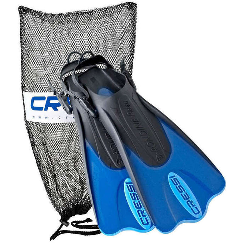 Open Box Cressi Palau Short Fins with Mesh Bag Snorkel Packages - Blue-MDLG - DIPNDIVE