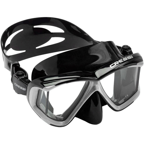 Open Box Cressi Panoramic 4 Window Dive Mask- Black/Silver - DIPNDIVE