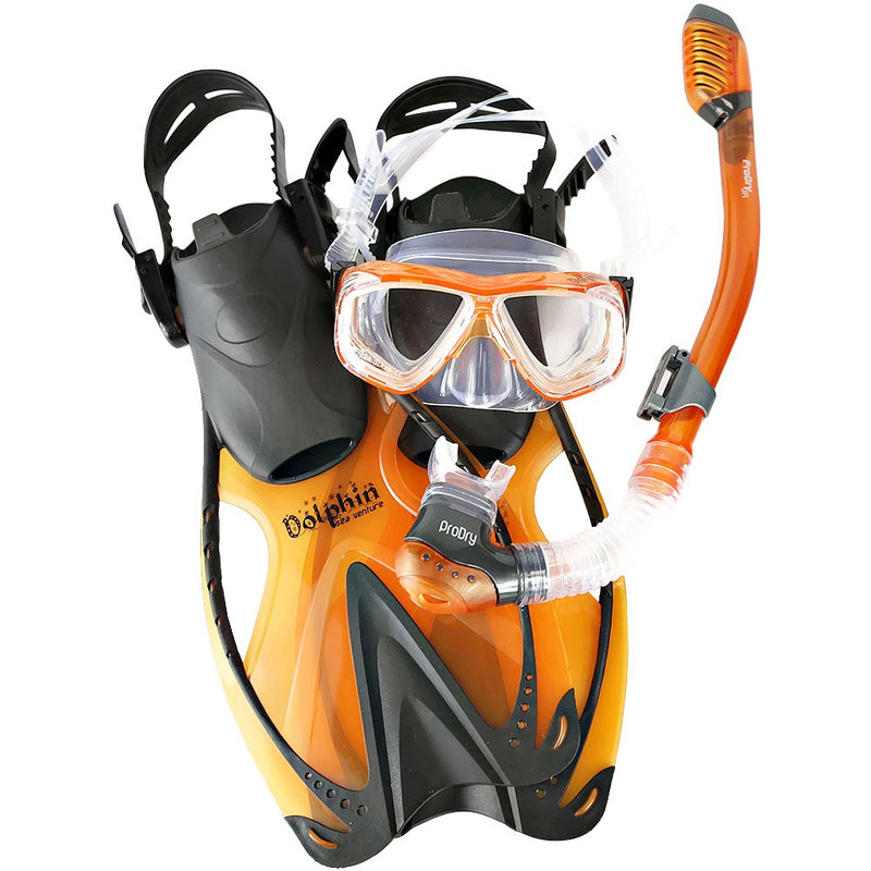 Junior Snorkeling Scuba Diving Mask DRY Snorkel Fins Set for Kids - DIPNDIVE