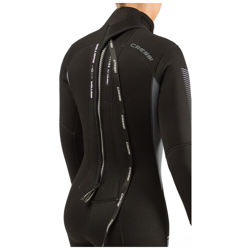 Open Box Cressi 7mm Lady Fast Back Zip Full Scuba Diving Wetsuit - Black/Grey - Small - DIPNDIVE