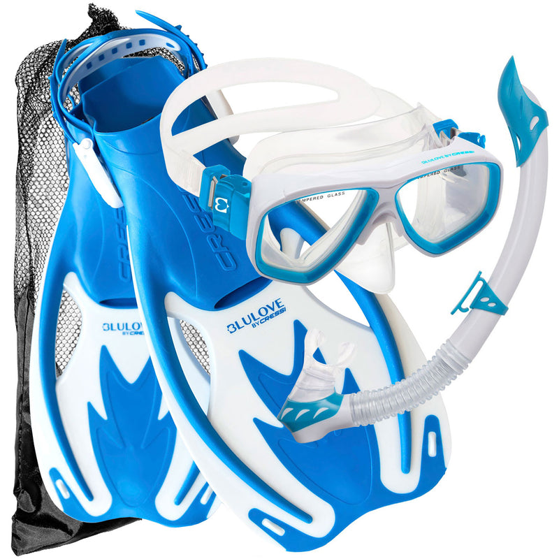 Open Box Cressi Junior Rocks Mask Fin Snorkel SET-White / Blue-SMMD - DIPNDIVE
