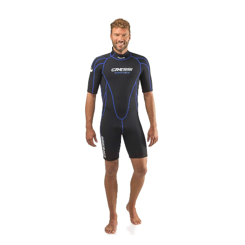 Open Box Cressi 2.5mm Man Tortuga One-Piece Shorty Wetsuit - Black/Blue - Large - DIPNDIVE