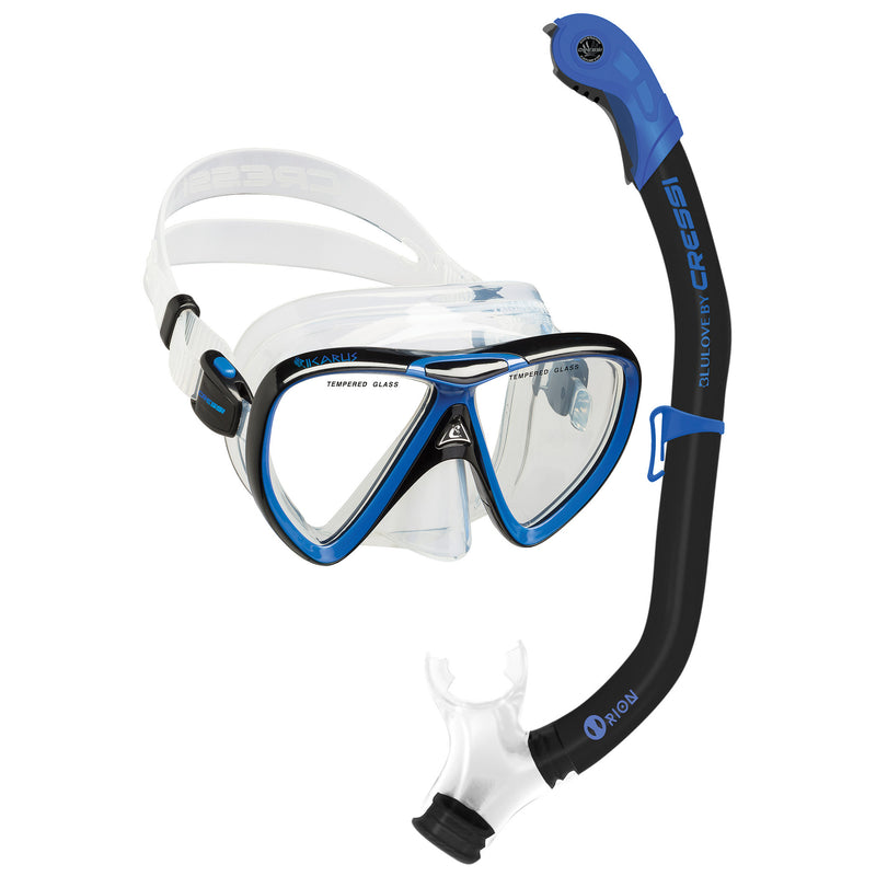 Used Cressi Ikarus Mask with Orion Semi-Dry Snorkel Combo - Clear-Black/Blue - DIPNDIVE