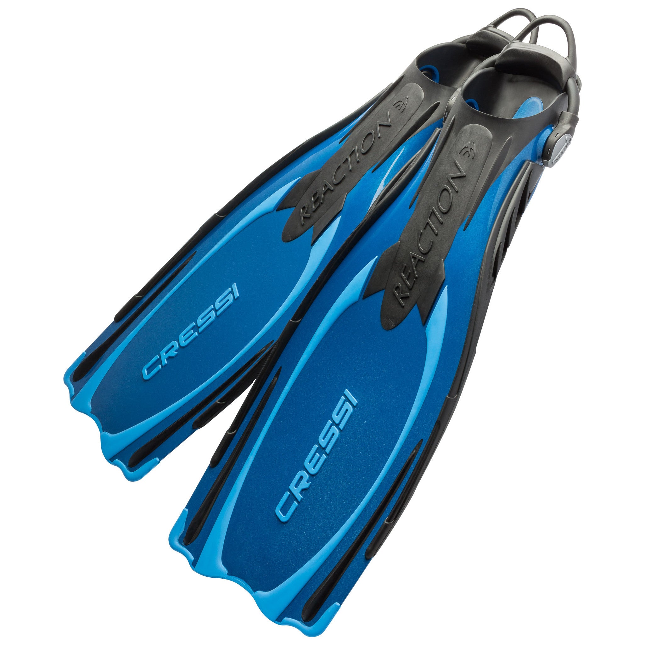 Used Cressi Reaction EBS Open Heel Dive Fins - Blue / Azure, Size: X-S ...