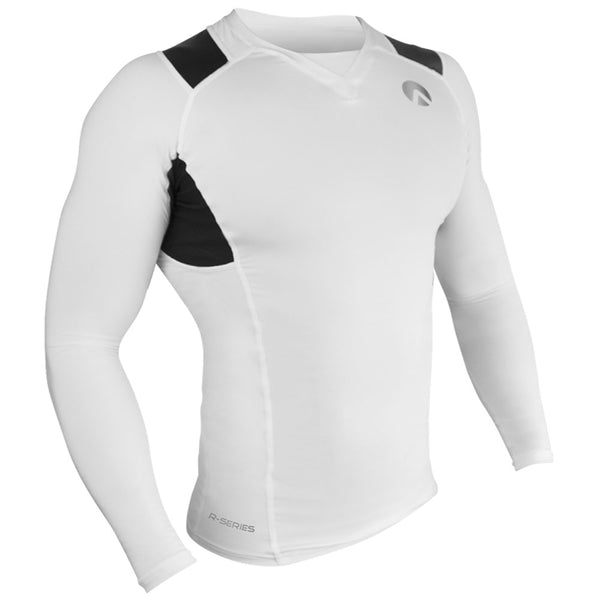 Open Box Sharkskin Mens Compression R-Series Long Sleeve Top-White/Black-XLarge - DIPNDIVE