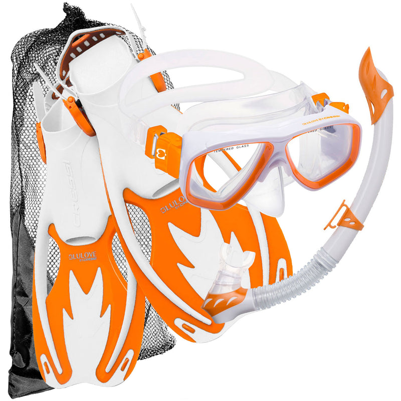 Used Cressi Junior Rocks Mask Fin Snorkel SET-White / Orange-SMMD - DIPNDIVE