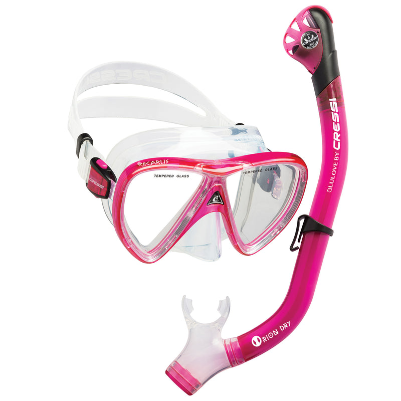 Used Cressi Ikarus Mask with Orion Dry Snorkel Combo - Translucent Pink - DIPNDIVE
