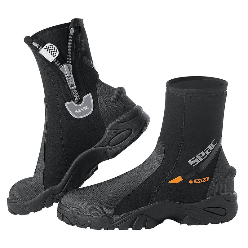 Used Seac 6mm Neoprene Pro HD Wetsuit Boots with Side Zipper, Size: Large / 42-43 - DIPNDIVE