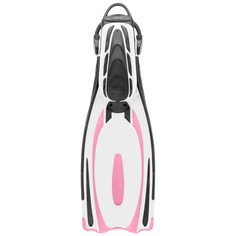 Used Cressi Reaction EBS Open Heel Dive Fins - White / Pink, Size: Small/Medium US M:6.5-8 W:7.5-9 - DIPNDIVE