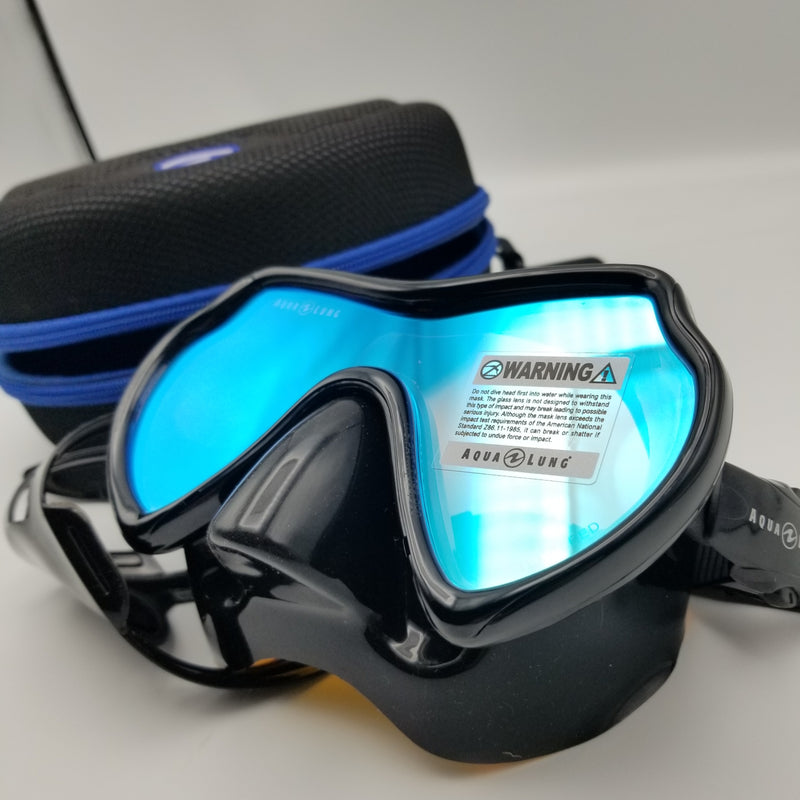 Used Aqua Lung Mistique DS Scuba Dive Mask - Black/Black Blue Lens Mirror - DIPNDIVE