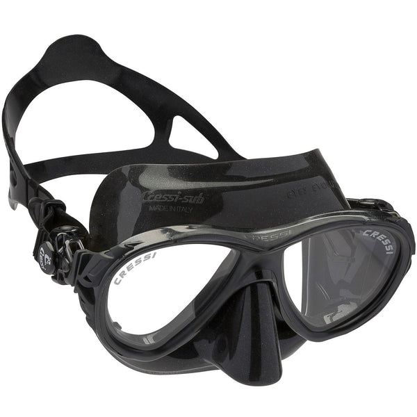 Used Cressi Eyes Evolution Crystal Adult Size Spearfishing Mask-Black / Black - DIPNDIVE