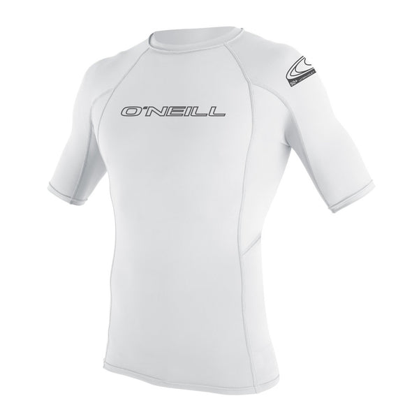 Open Box O'Neill Basic Skins Short Sleeve Rash Guard, White, Size: Medium - DIPNDIVE