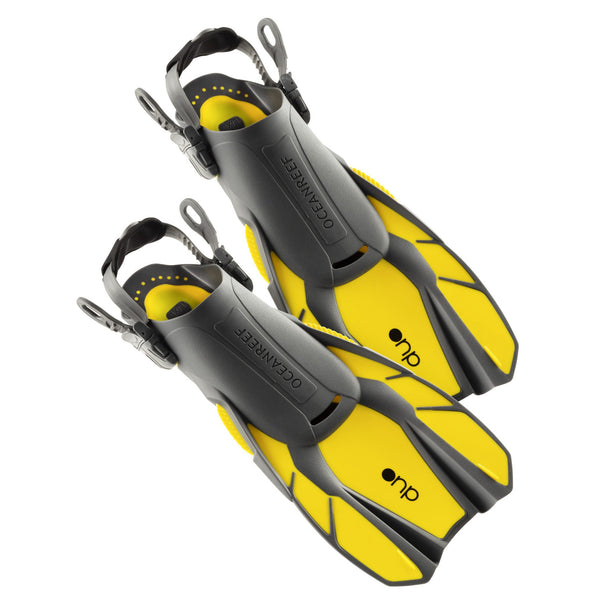 Used Ocean Reef DUO Open Heel Scuba Diving Fins-Yellow-Large/X-Large - DIPNDIVE