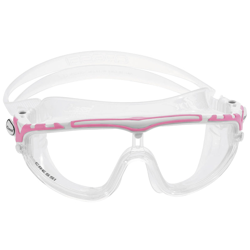 Used Cressi Adult Wide View Silicone Skylight Swimming Mask - Clear/White/Pink - DIPNDIVE