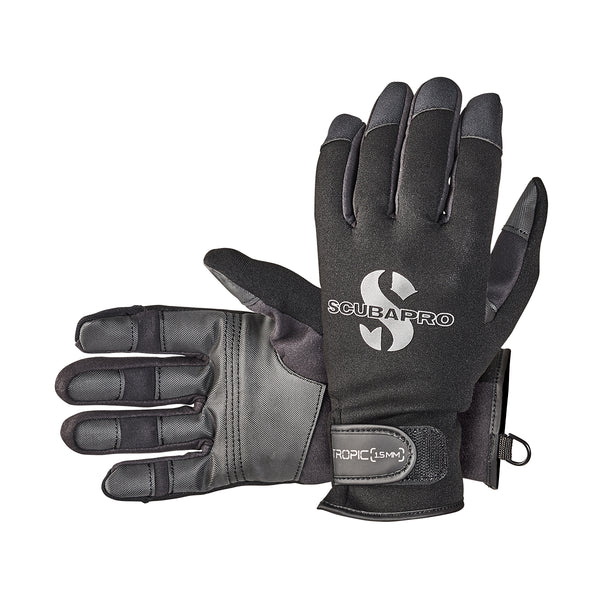 Open Box ScubaPro 1.5 mm Tropic Dive Gloves, Black, Size MD - DIPNDIVE