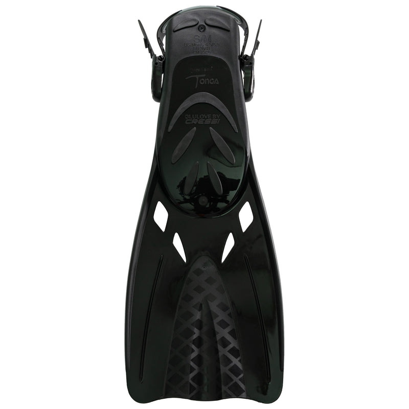 Used Cressi Tonga Short Open Heel Fins - Black/Black - Large/X-Large - US M:9-13 / W:10-14 - DIPNDIVE