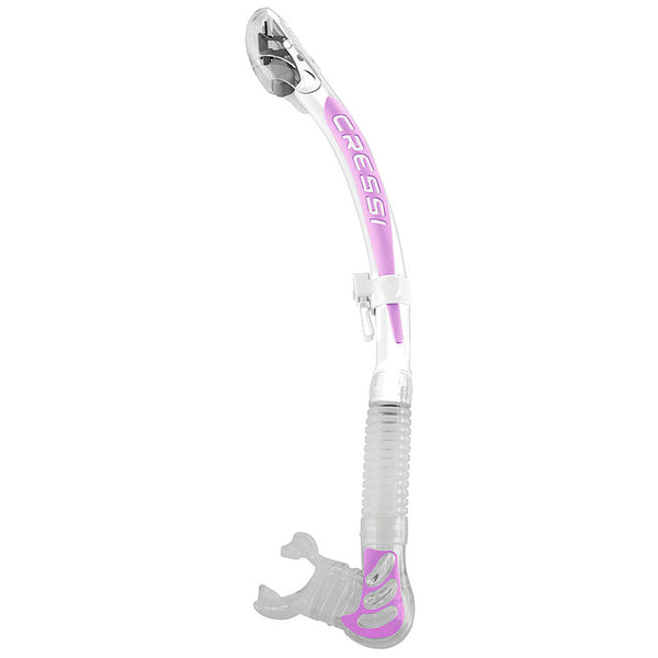 Used Cressi Alpha Dry Adult Size Snorkel - White / Lilac / Clear - DIPNDIVE