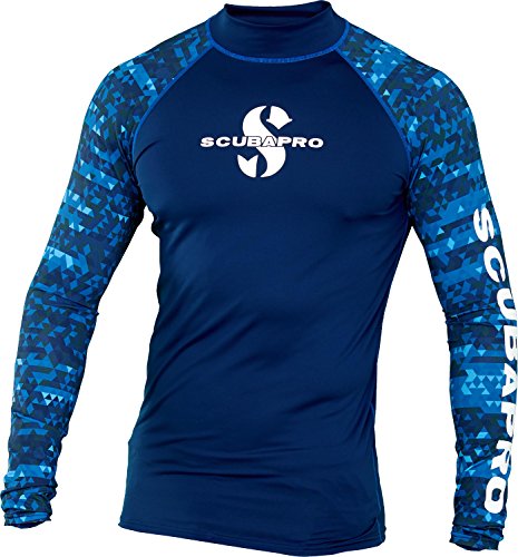 Open Box ScubaPro Men's UPF 50 Long Sleeve Rash Guard - 2X-Large - Aegean - DIPNDIVE