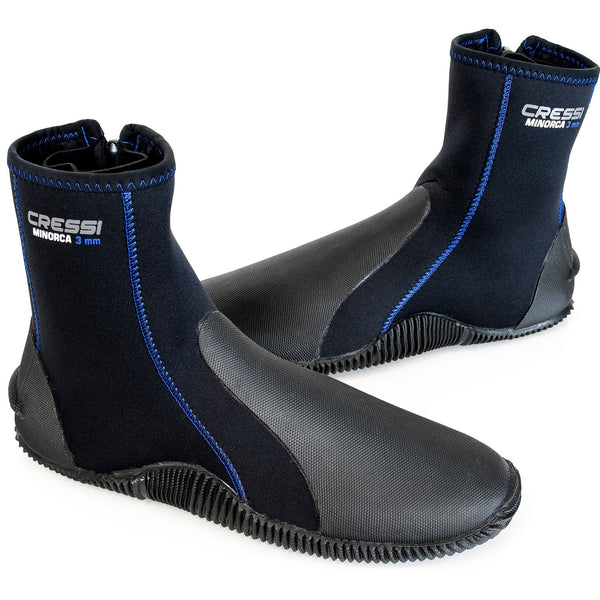 Open Box Cressi Minorca Tall 3mm Dive Boots Black/Blue US Men's 6 | US Women's 7 - DIPNDIVE