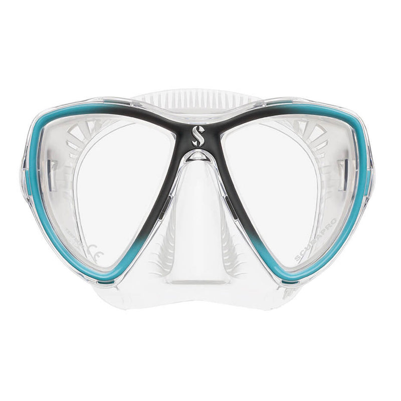Used ScubaPro Synergy Mini Mask - Clear/Turquoise/Silver - DIPNDIVE