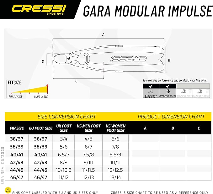 Open Box Cressi Gara Modular Impulse Fins for Freediving - Blue Metal, Size: 40/41 - DIPNDIVE