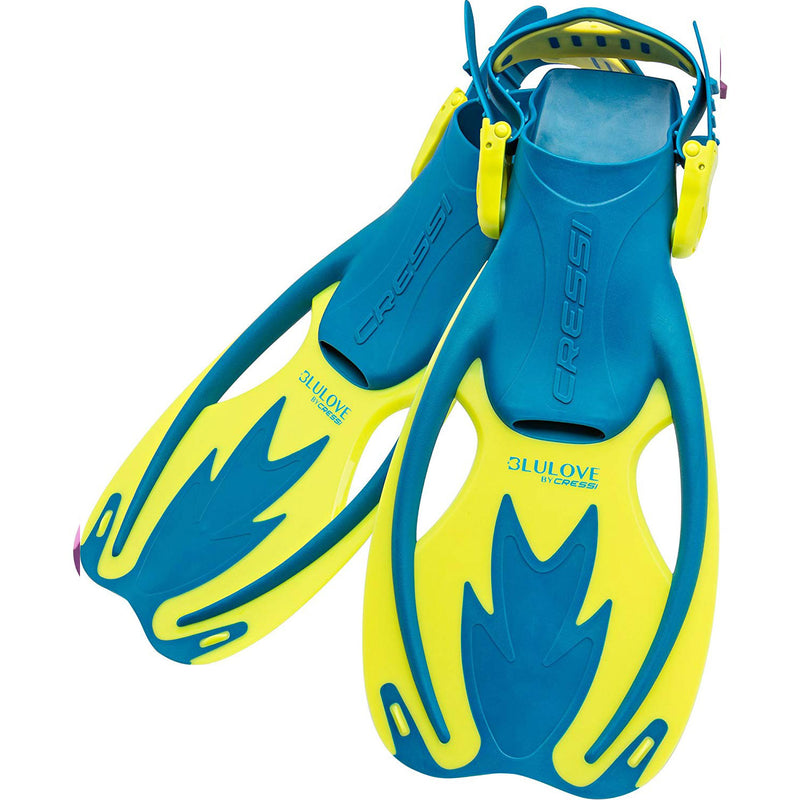 Used Cressi Junior Rocks Mask Fin Snorkel SET-Blue / Yellow-LGXLG - DIPNDIVE