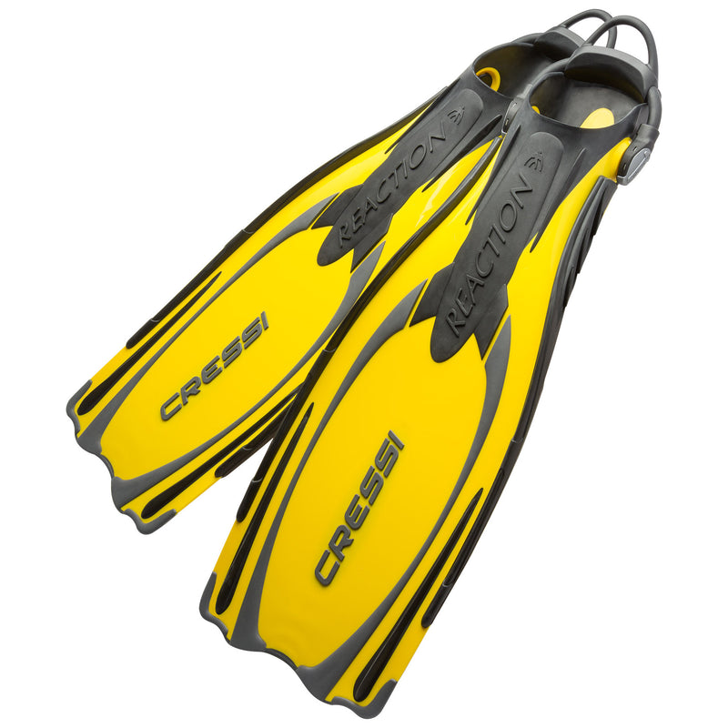 Used Cressi Reaction EBS Open Heel Dive Fins - Yellow / Silver, Size: X-Small/Small - US M:6-7 / W:7-8 - DIPNDIVE