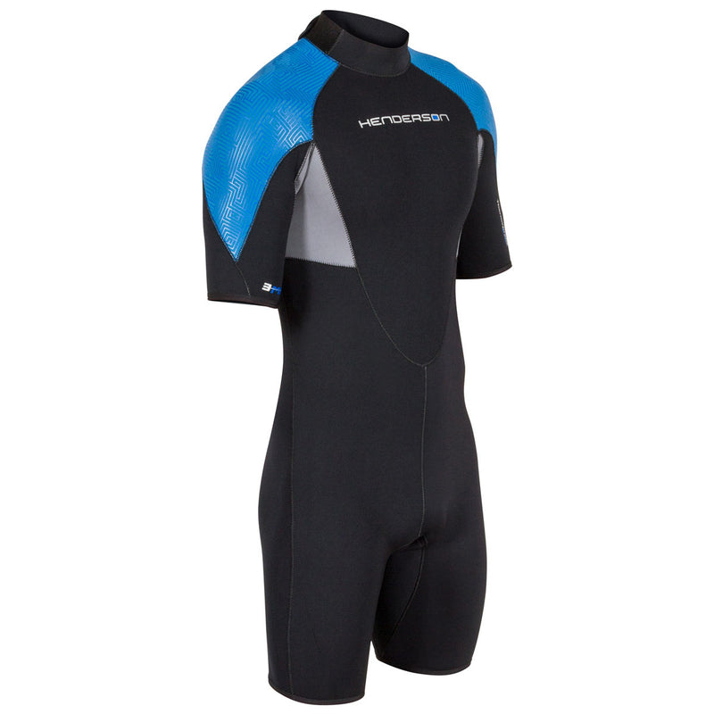 Open Box Henderson 3mm Mens Thermoprene Pro Back Zip Shorty Wetsuit - Black/Blue - Small - DIPNDIVE